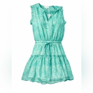 PINCH Teal & White Striped Ruffle Sleeve Mini Dress Smocked Waist Size Medium